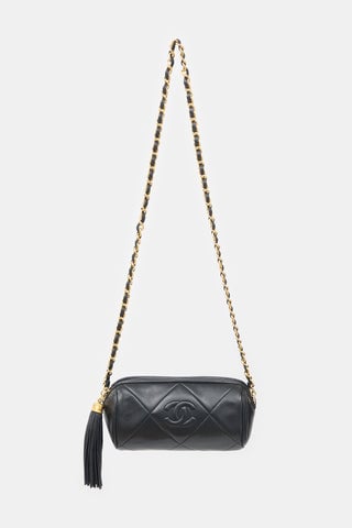 1980s Leather Mini Barrel Tassel Bag