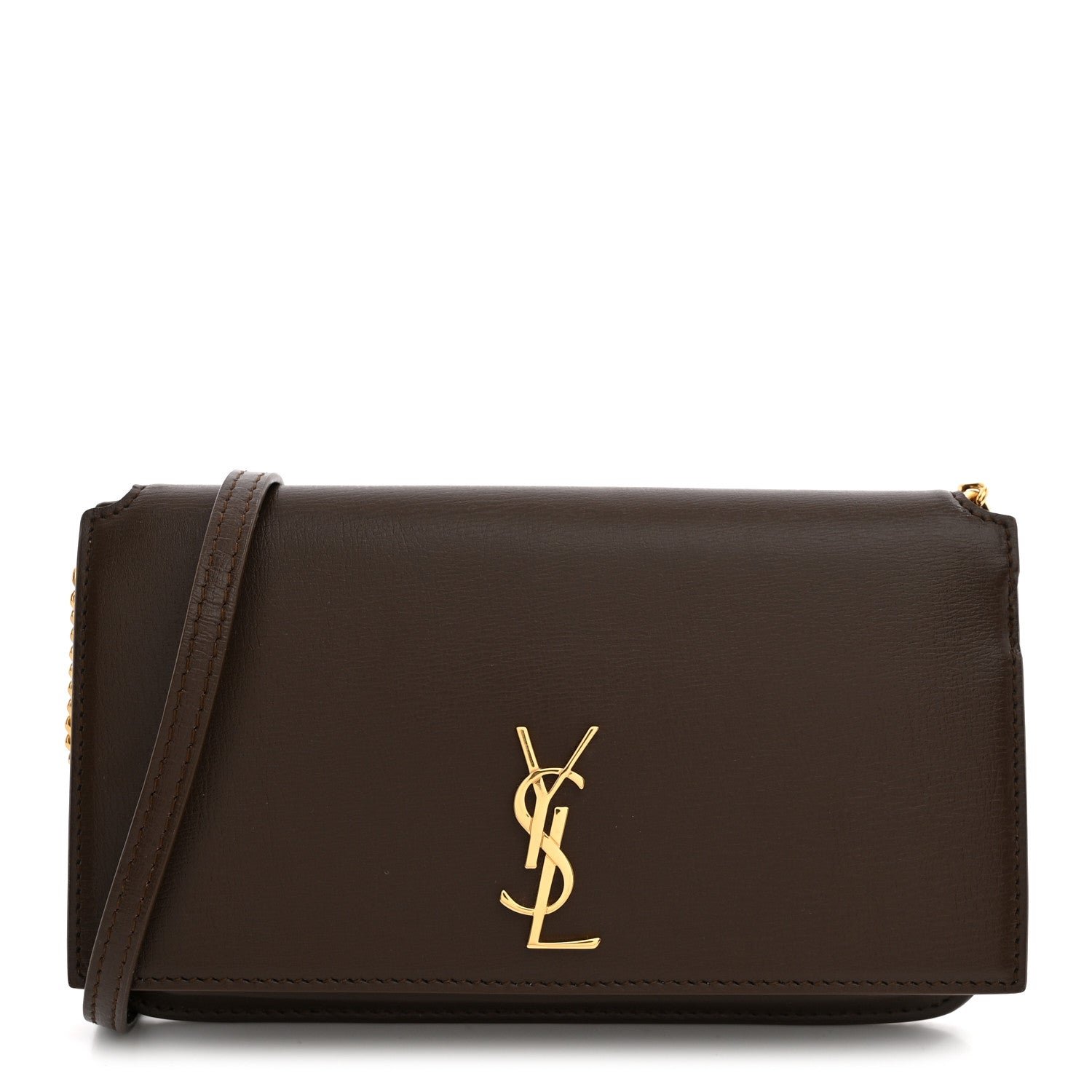 Saint Laurent Smooth Calfskin Monogram Phone Holder Crossbody Green Hunting