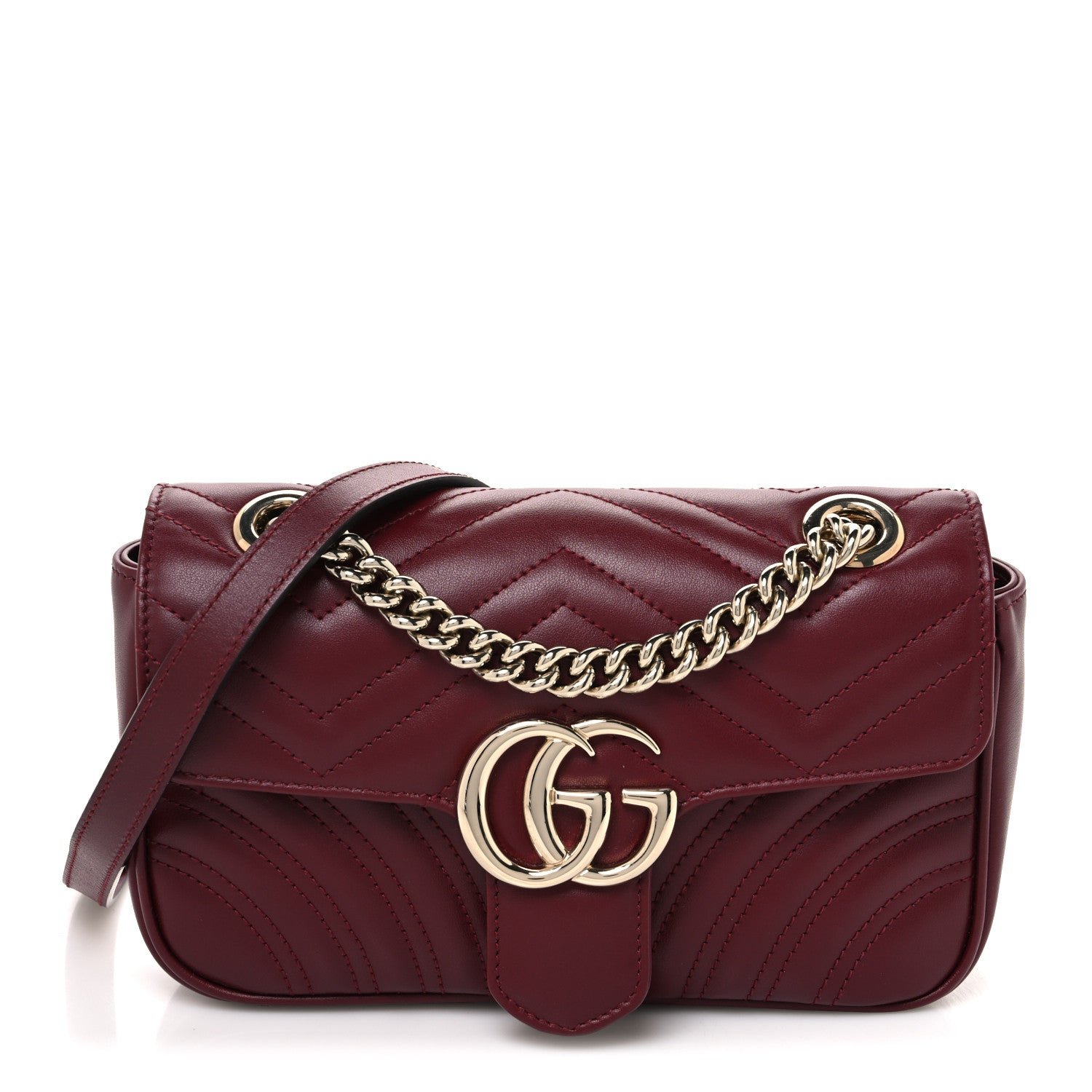 Gucci Calfskin Matelasse Mini GG Marmont Shoulder Bag Rosso Ancora