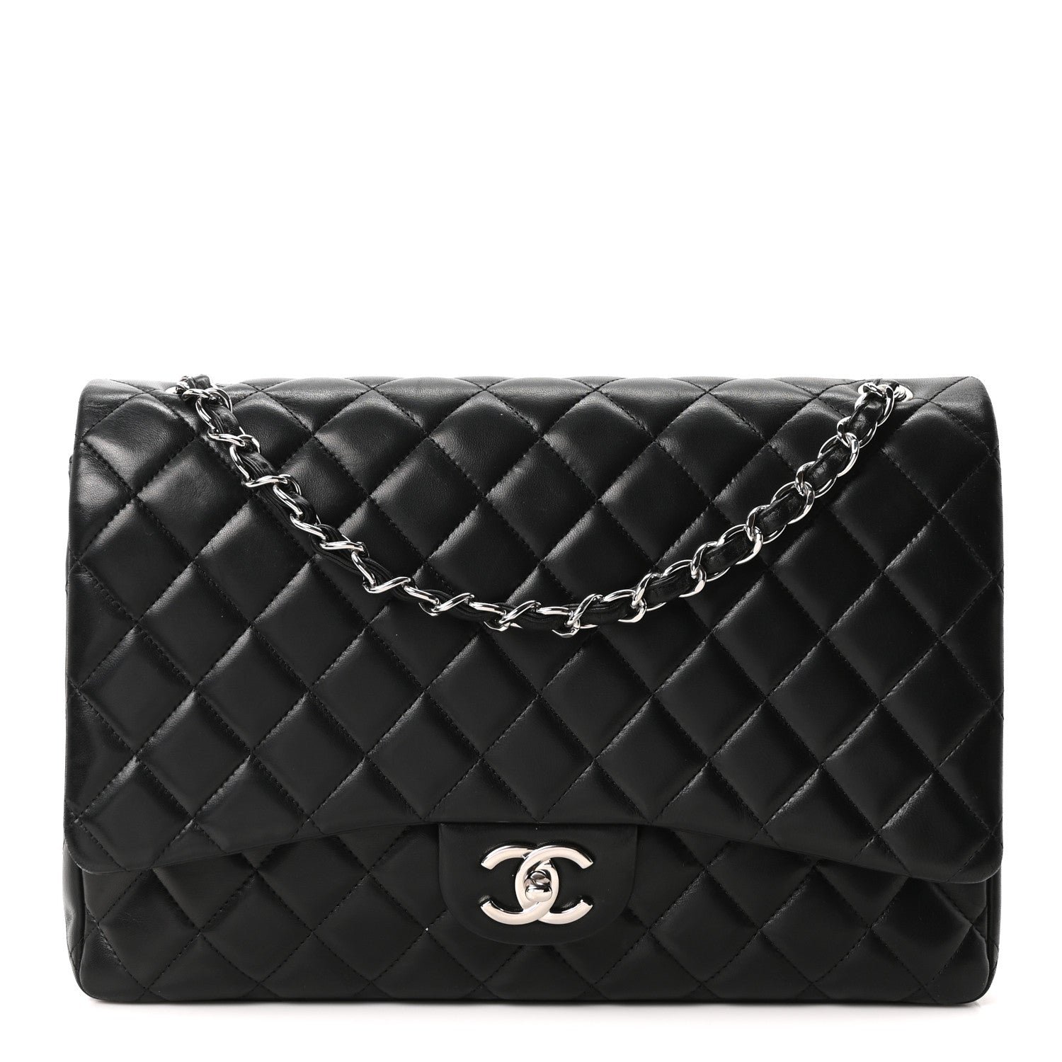 Chanel Lambskin Quilted Maxi Double Flap Black