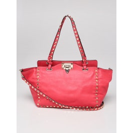 Valentino Valentino Pink Leather Rockstud Trapeze Small Tote Bag