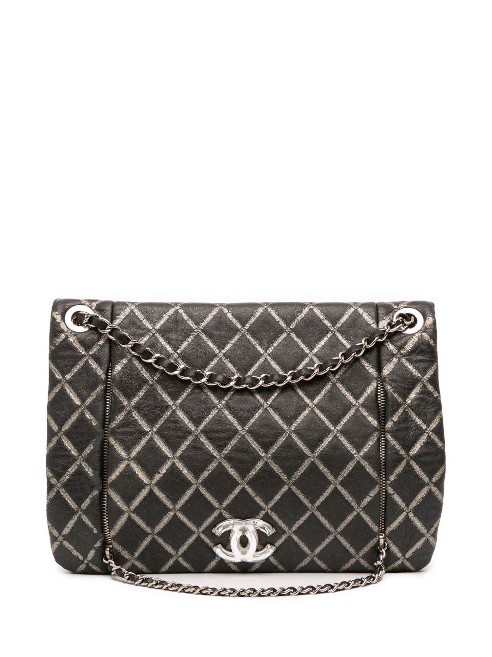 2010-2011 Quilted Metallic Distressed Lambskin CC Crystal Flap shoulder bag