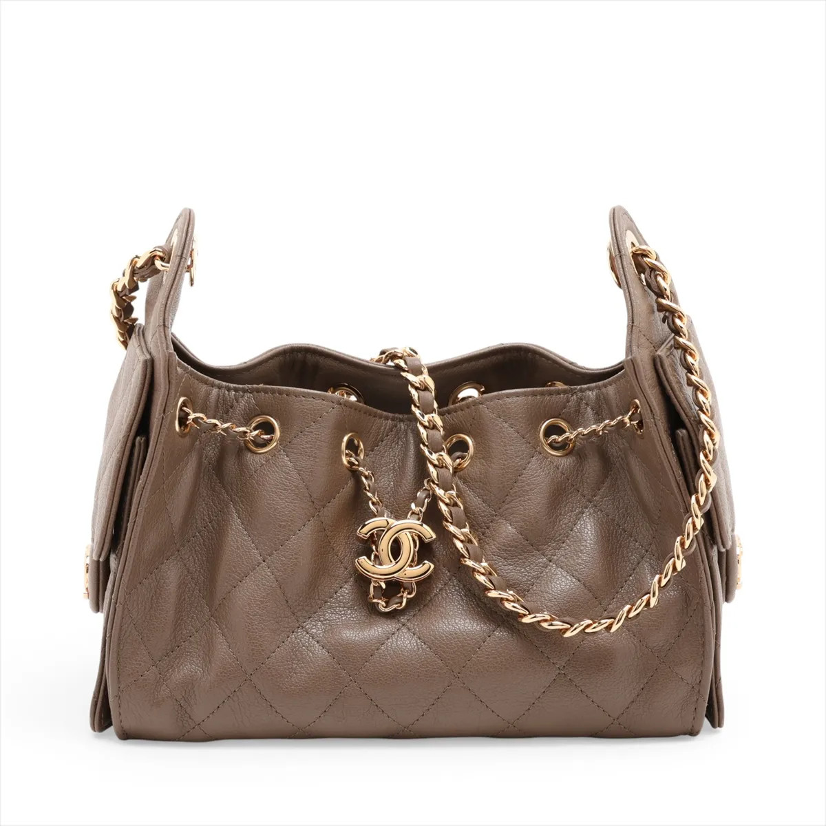 Chanel Chanel 25 Mini Leather Chain Shoulder Bag Brown Gold Metal Fittings rando