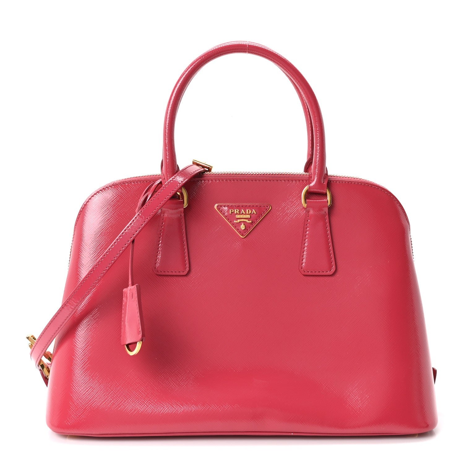 Prada Saffiano Vernice Medium Promenade Tote Peonia