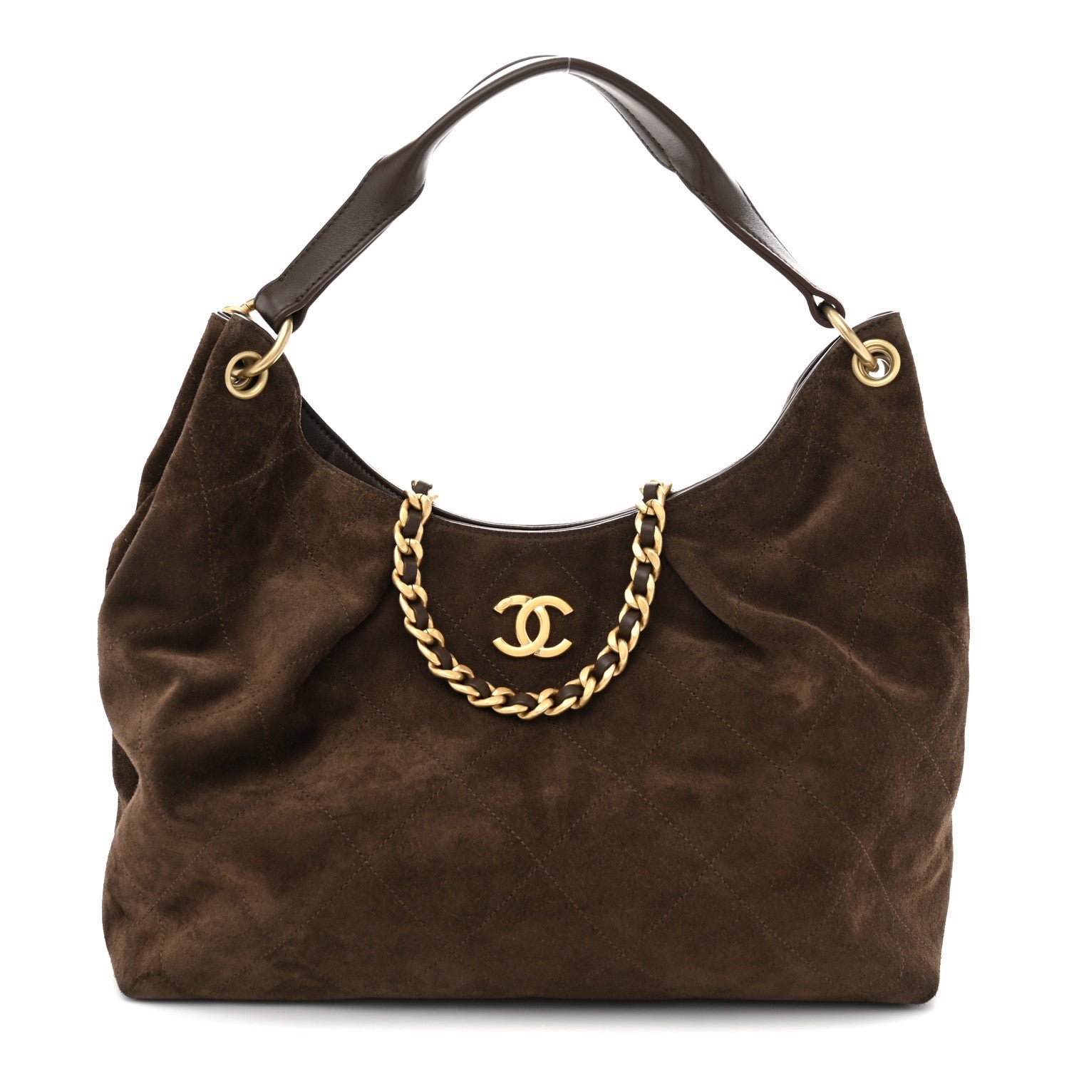 Chanel Suede Calfskin Lambskin Quilted Large Maxi Hobo Dark Brown