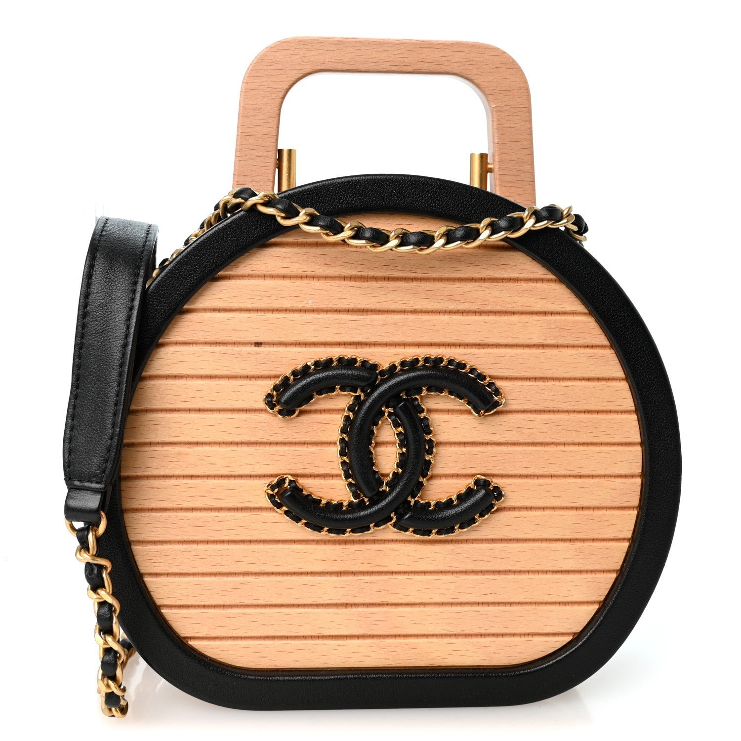 Chanel Beech Wood Lambskin Round CC Vanity Case Black