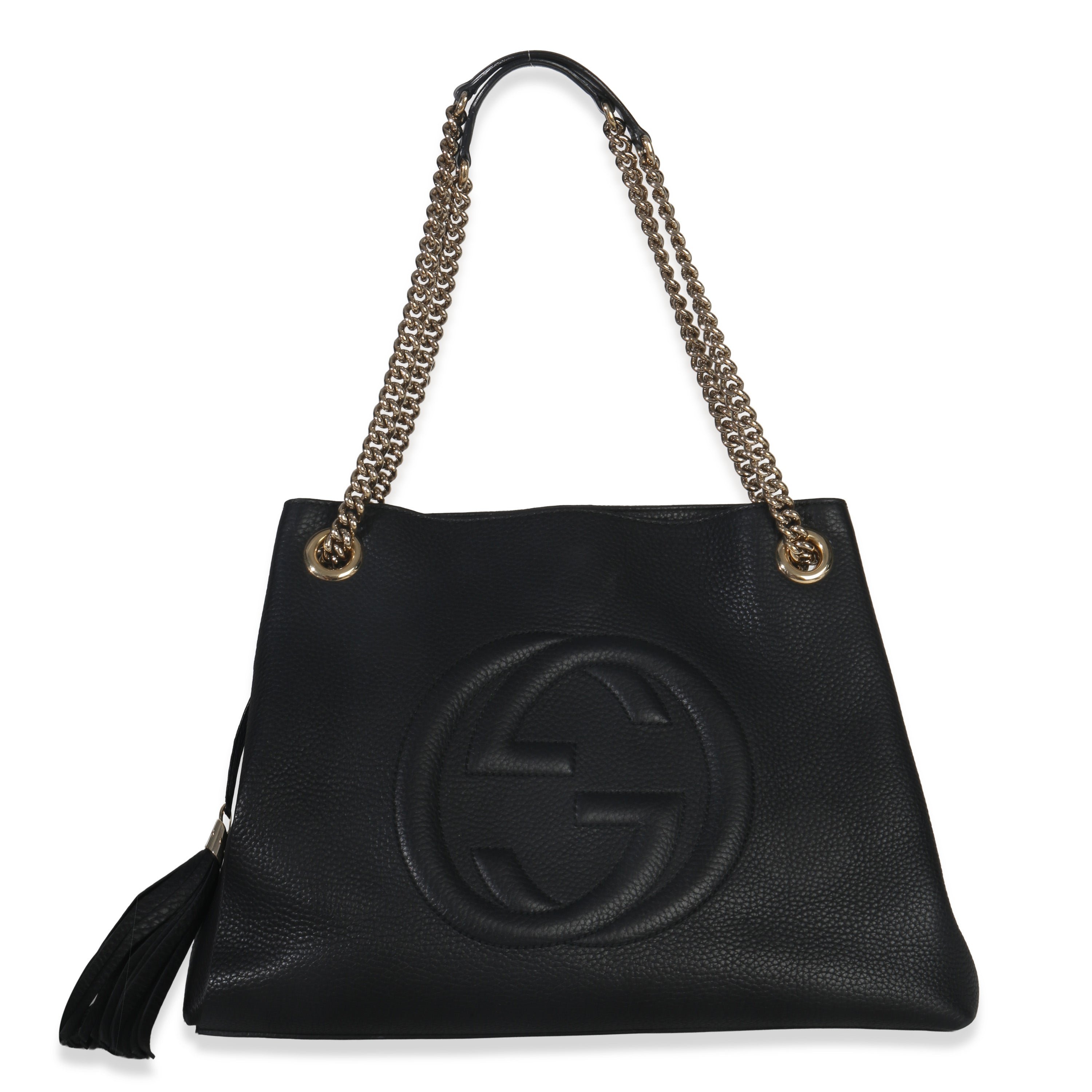 Gucci Black Pebbled Calfskin Medium Soho Chain Shoulder Bag