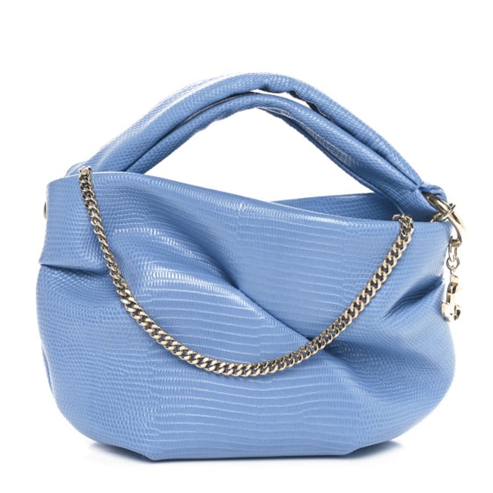Jimmy Choo Calfskin Lizard Embossed Bonny Shoulder Bag Blue