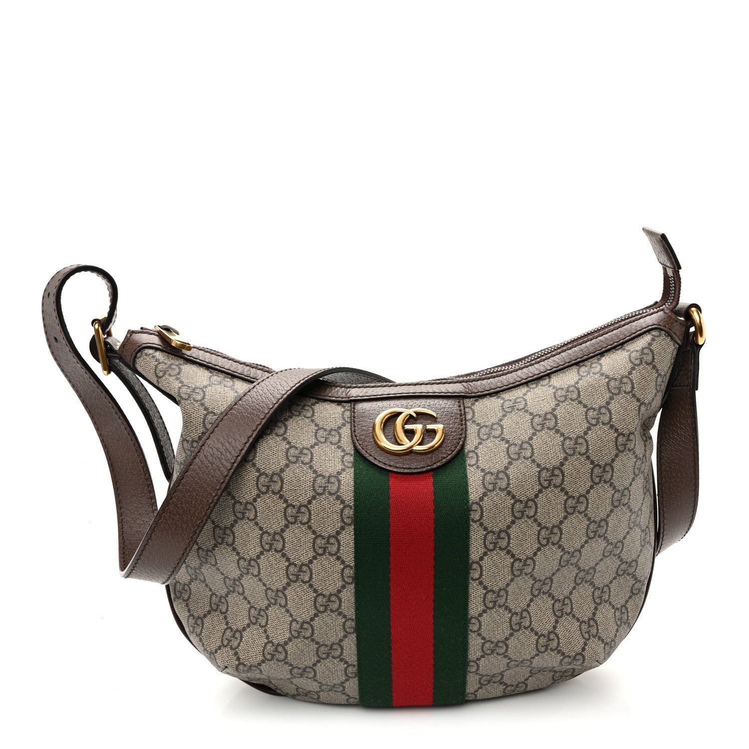 Gucci GG Supreme Monogram Web Small Ophidia Half Moon Hobo Brown