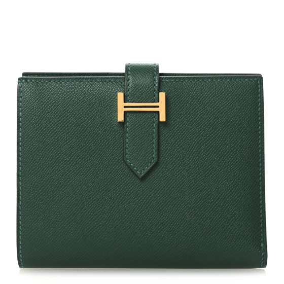 Hermes Madame Calfskin Bearn Compact Wallet Vert Moyen