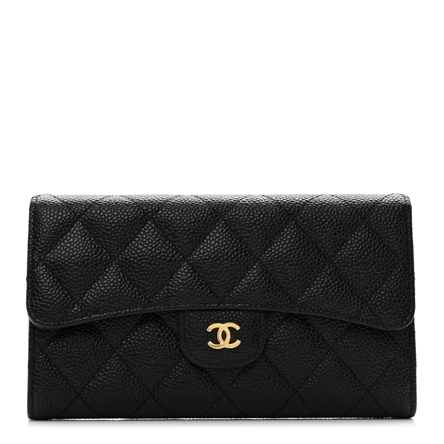 Chanel Caviar Quilted Large Gusset Flap Wallet Black