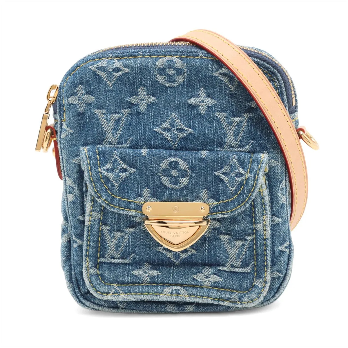 Louis Vuitton Monogram denim Pochette Fairfax M82948 blue x brown There was an R