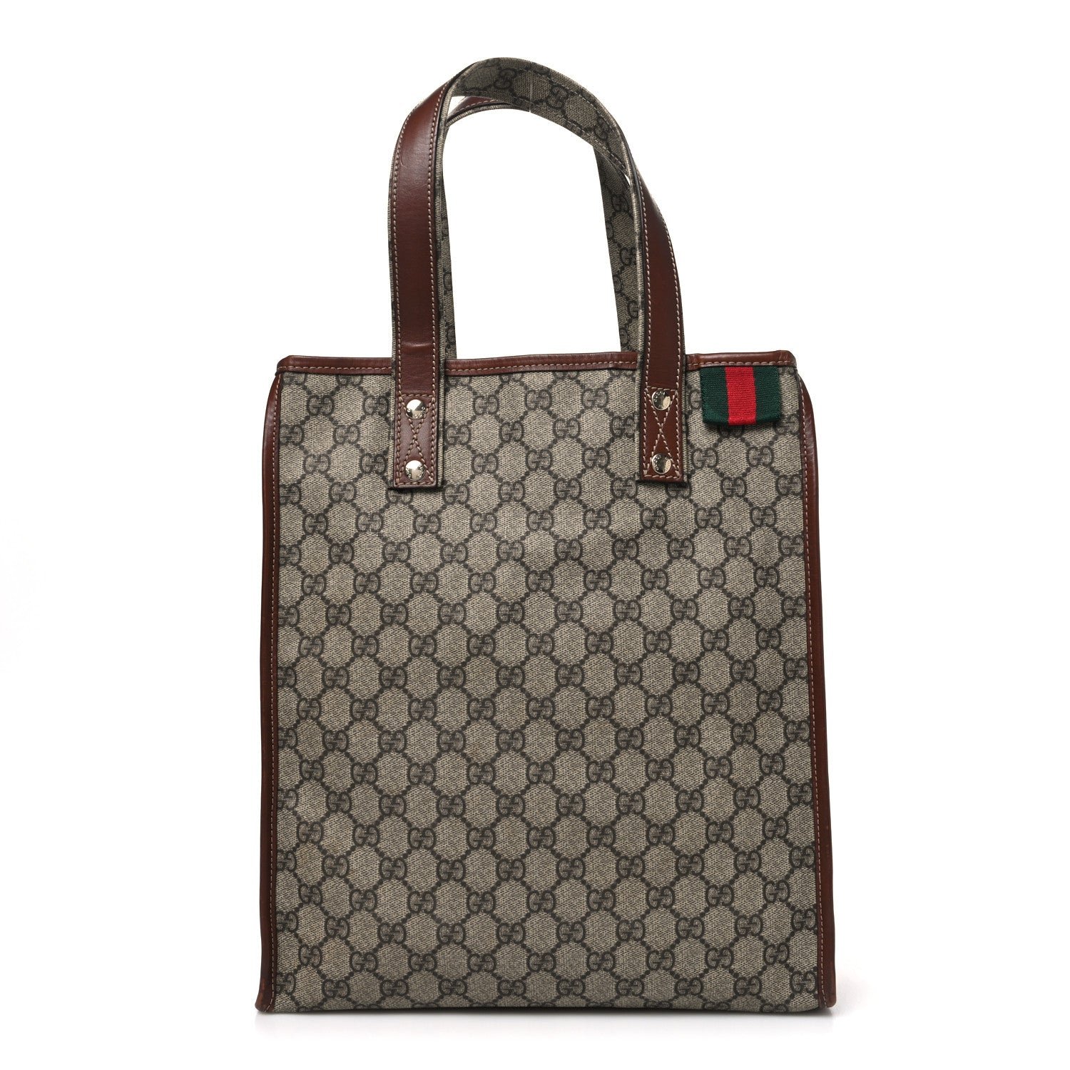 Gucci GG Plus Monogram Small Signature Web Loop Vertical Tote Light Brown