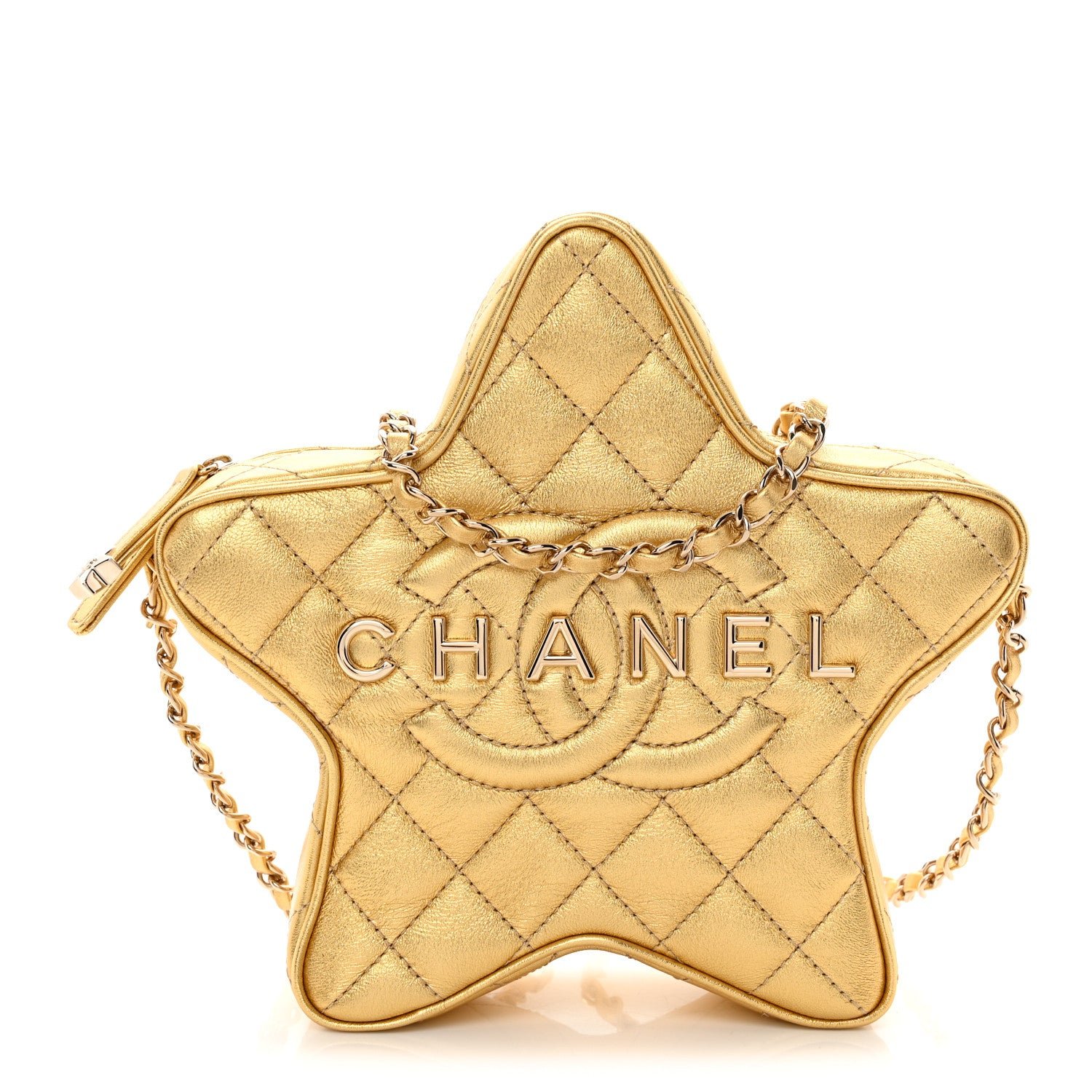 Chanel Metallic Lambskin Quilted Walk Of Fame Star Bag Gold