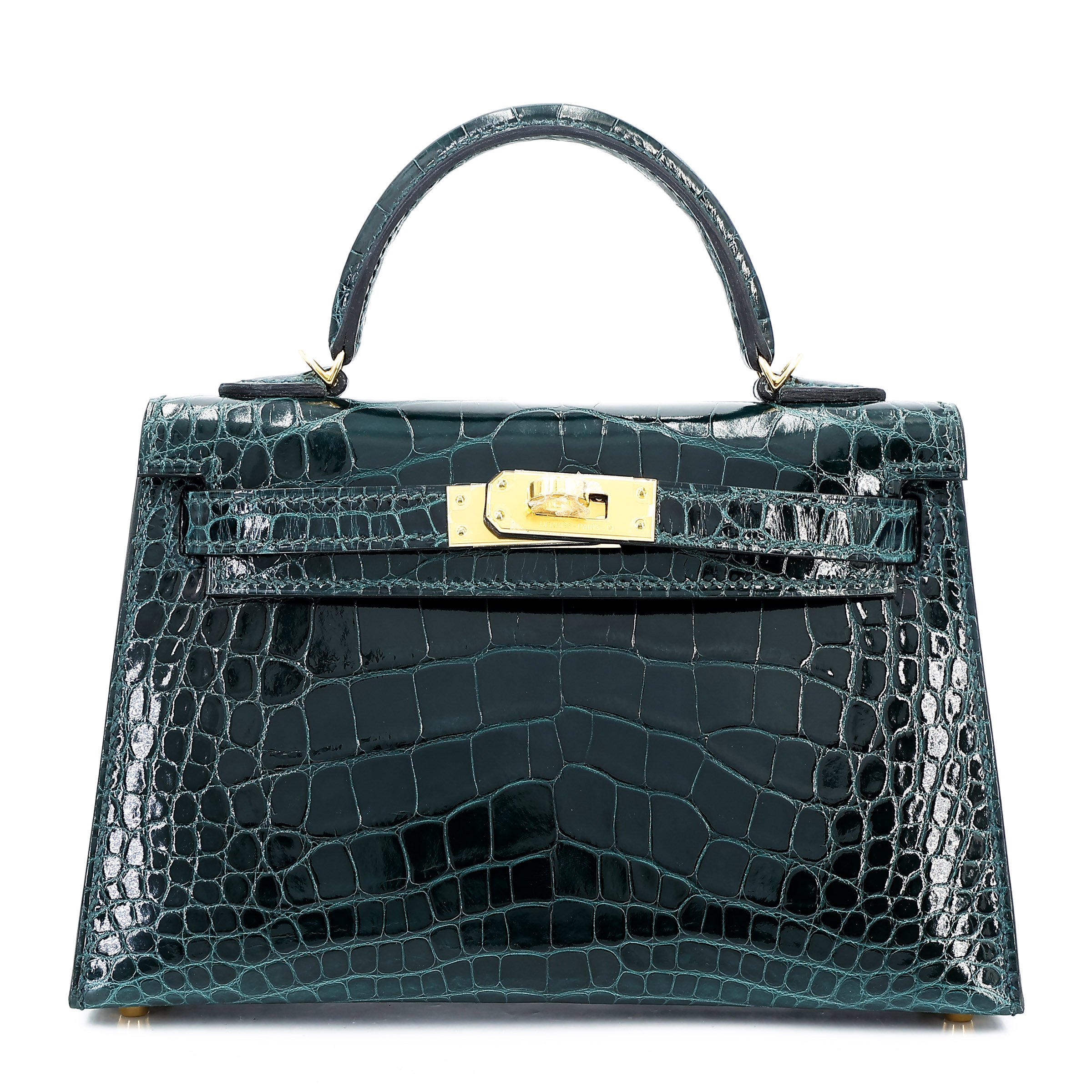 Hermes Excellent ( Rank SA ) HERMÈS Mini Kelly II Vert Cypress (6O) Shiny Alligator Gold hardware U (2022)