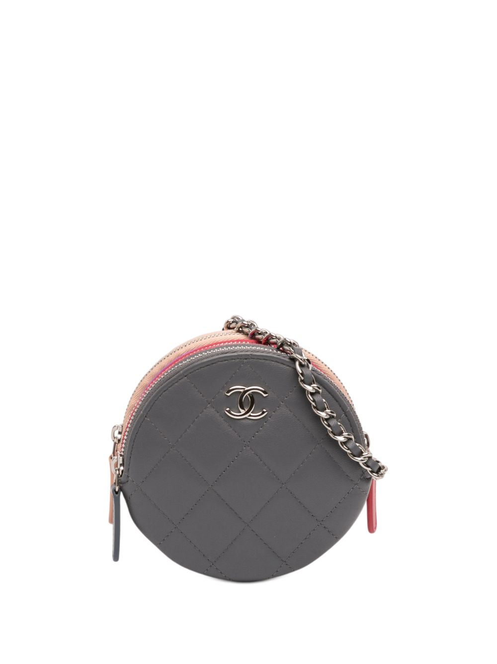 2019 CC Quilted Lambskin Triple Zip Round Clutch With Chain crossbody bag