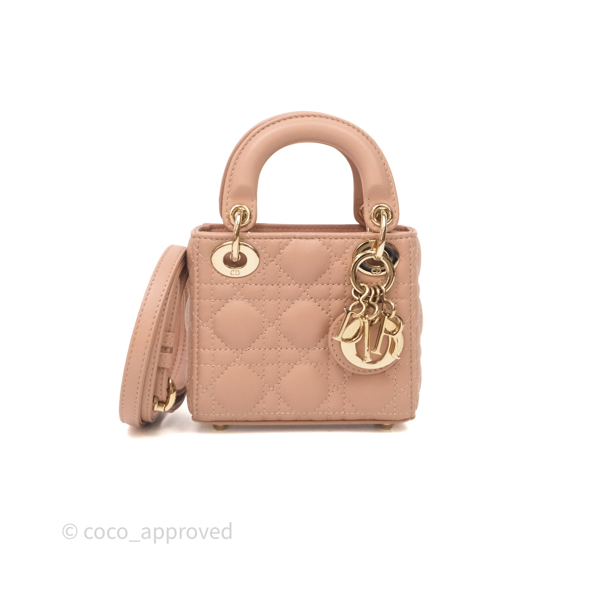 Christian Dior Micro Lady Dior Pink Beige Cannage Lambskin Gold Hardware