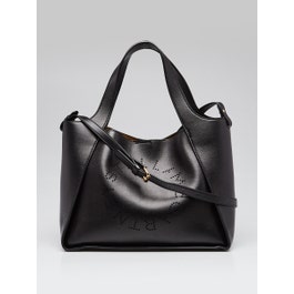 Stella McCartney Black Faux Leather Perforated Logo Top Handle Crossbody Bag