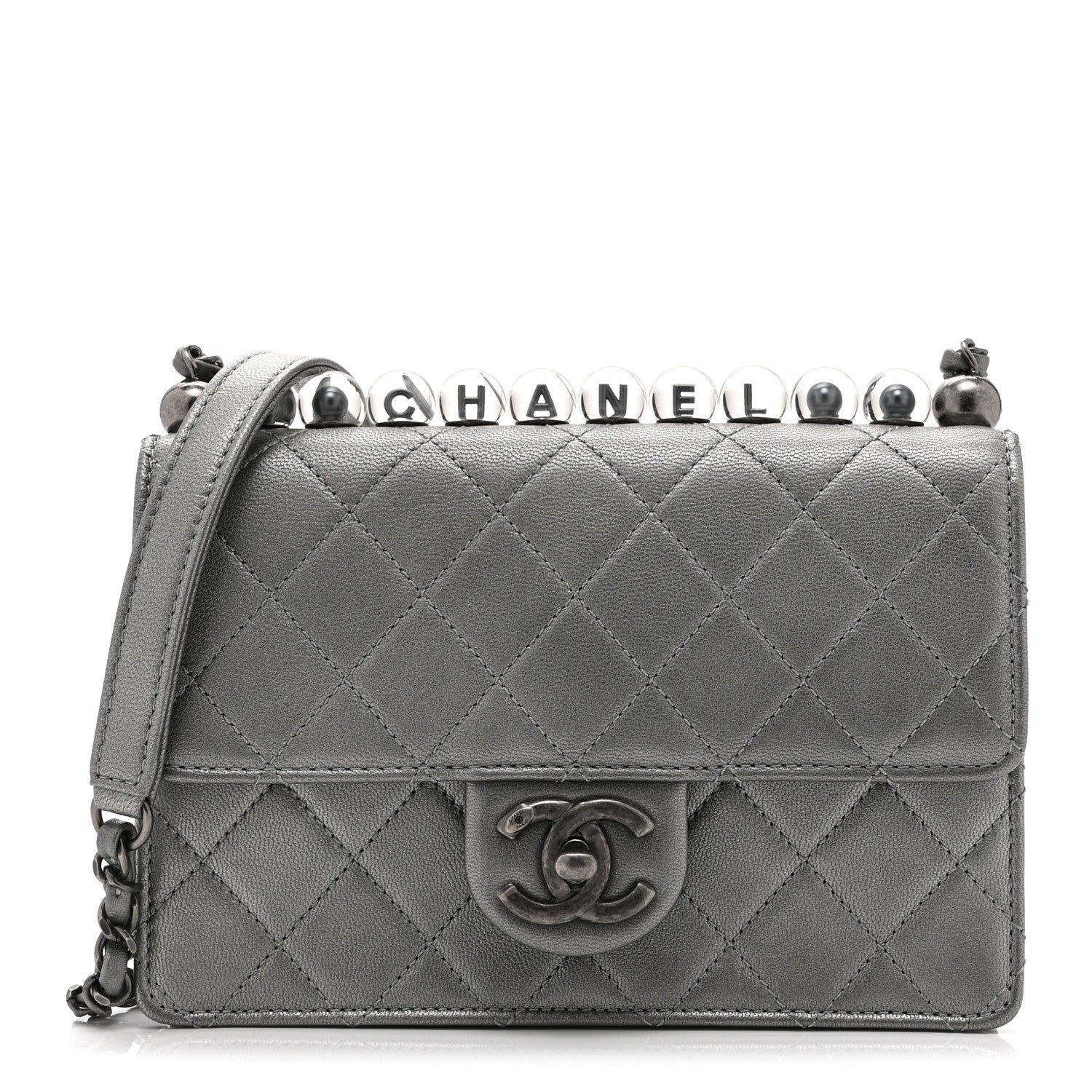 Chanel Metallic Goatskin Quilted Small Chic Pearls Flap Silver