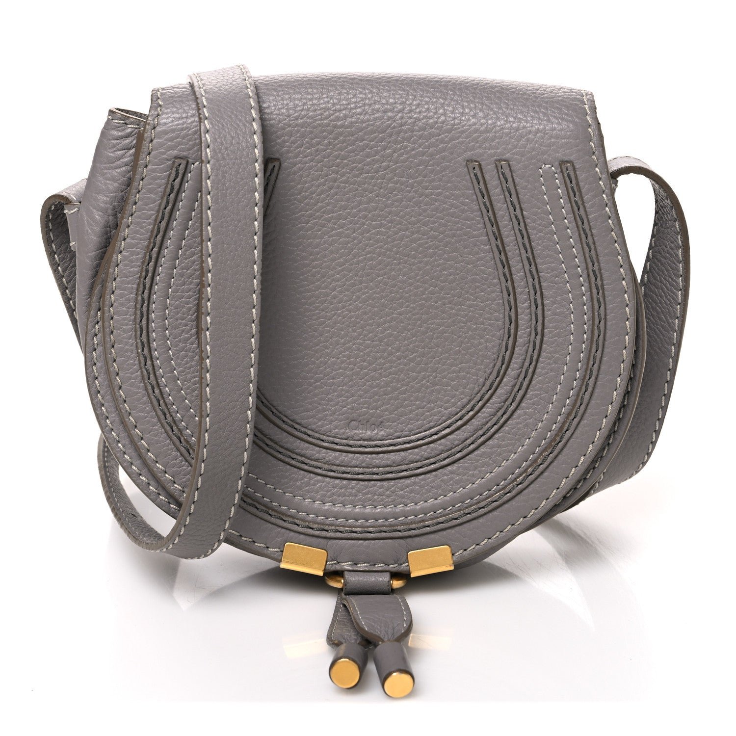 Chloe Calfskin Mini Marcie Round Crossbody Bag Cashmere Grey