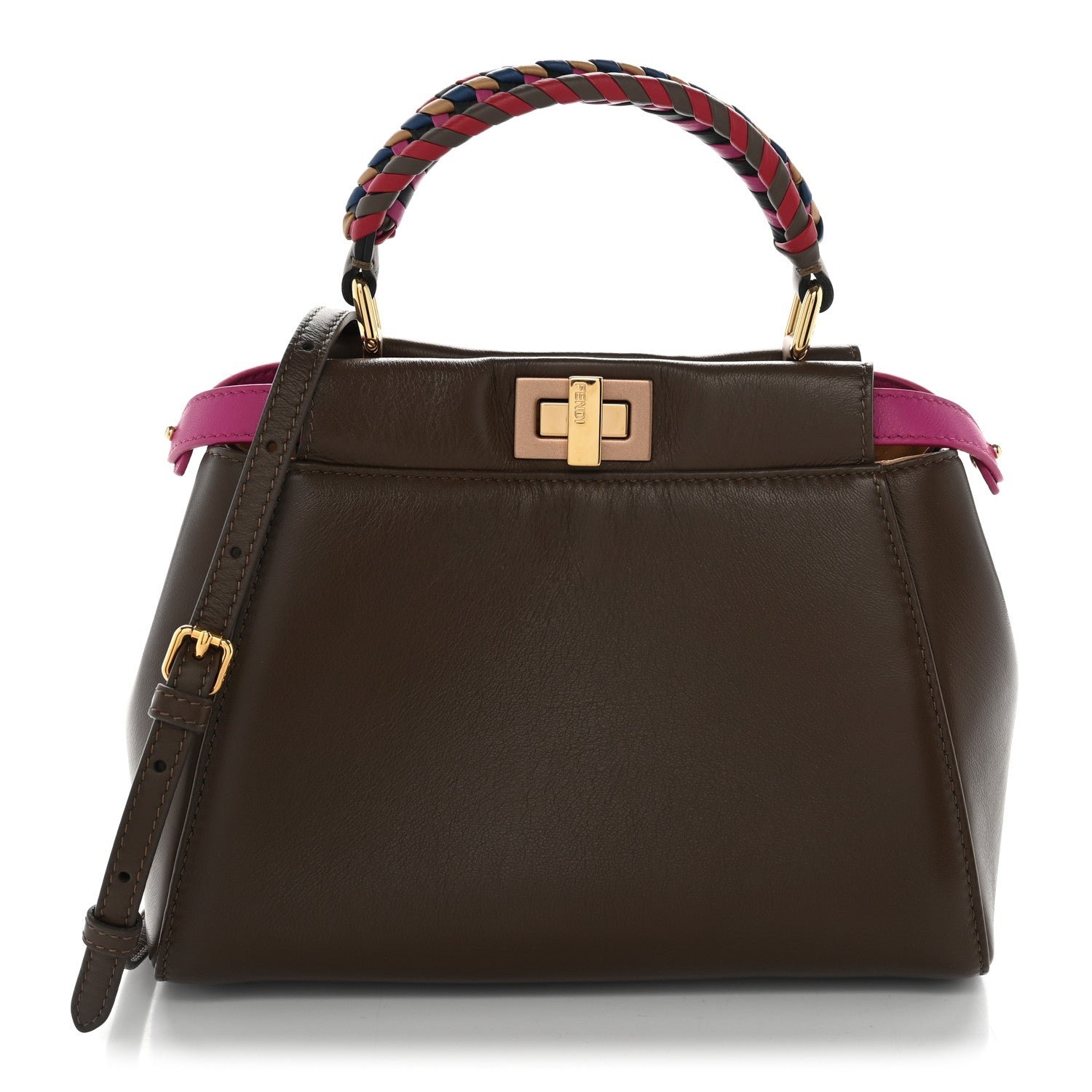 Fendi Nappa Braided Mini Peekaboo Iconic Satchel Maya Magenta