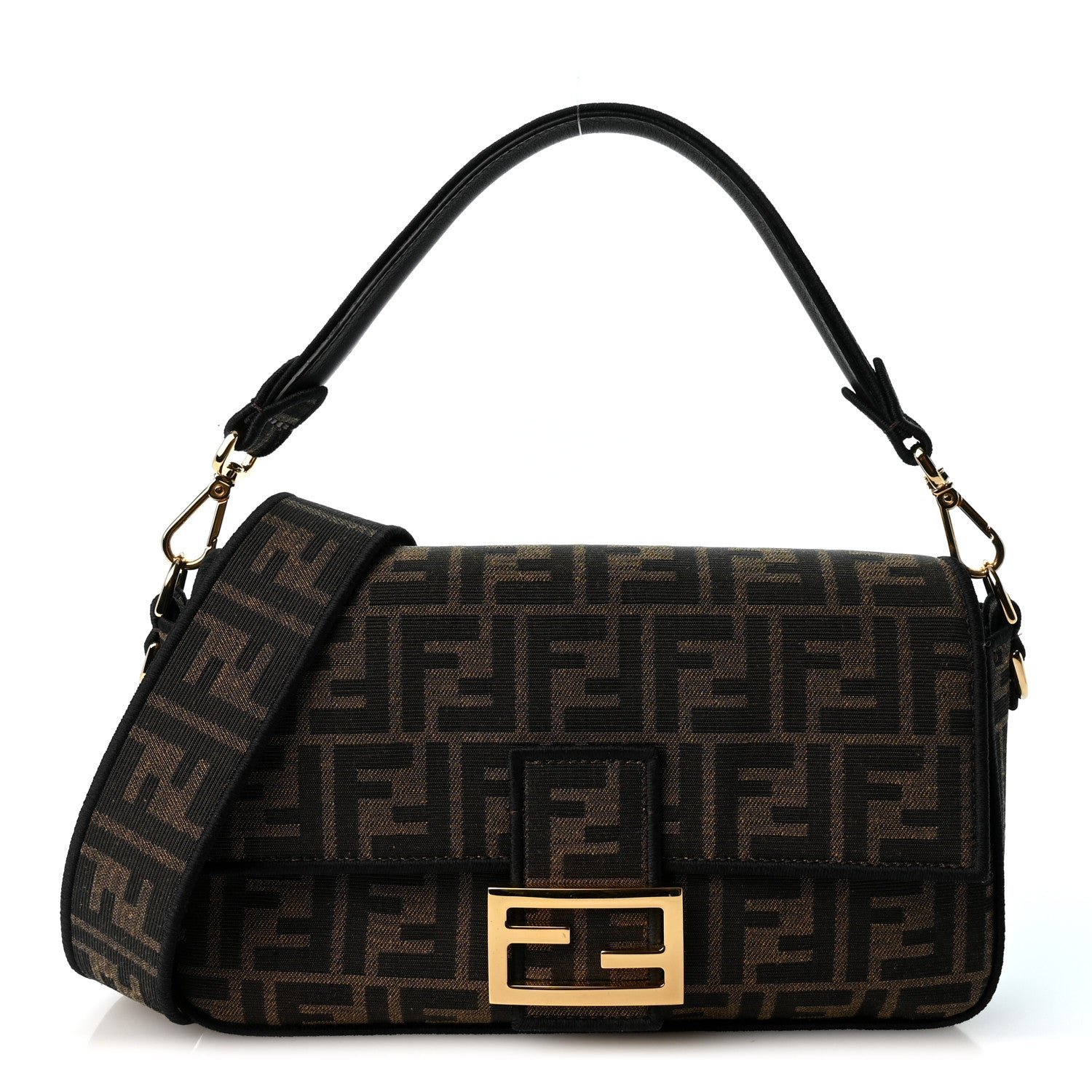 Fendi Fabric Jacquard FF 1974 Medium Baguette Tobacco Moro Black