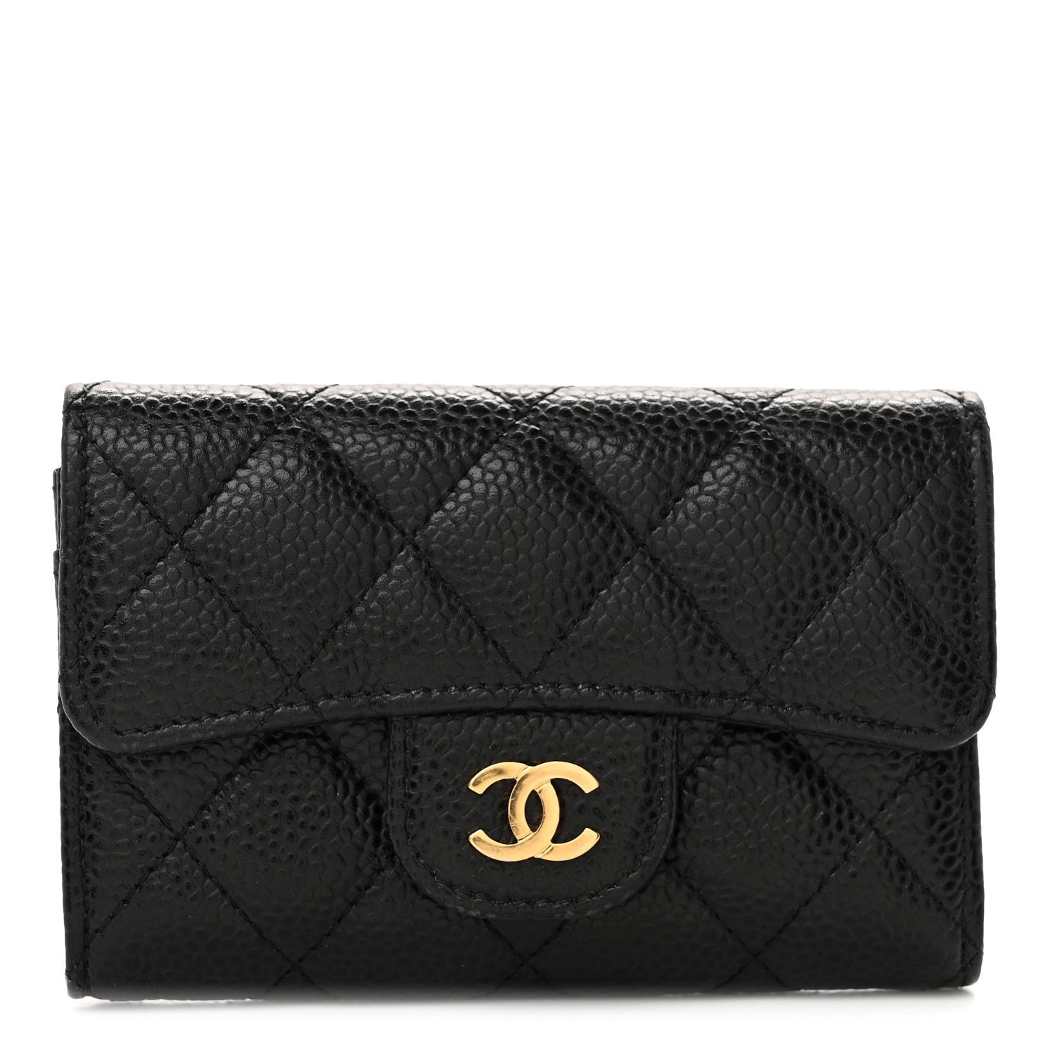 Chanel Caviar Quilted Flap Card Holder Wallet Black