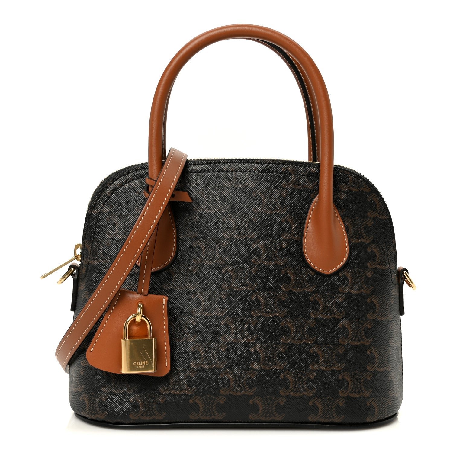 Celine Canvas Calfskin Triomphe Teen Honorine Bag Tan
