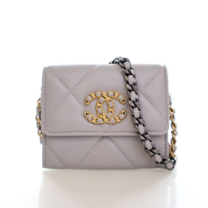 Chanel Lambskin 19 Card Holder On Chain