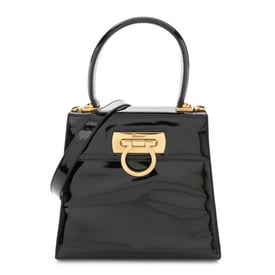 Salvatore Ferragamo Patent Small Iconic Top Handle Bag Black