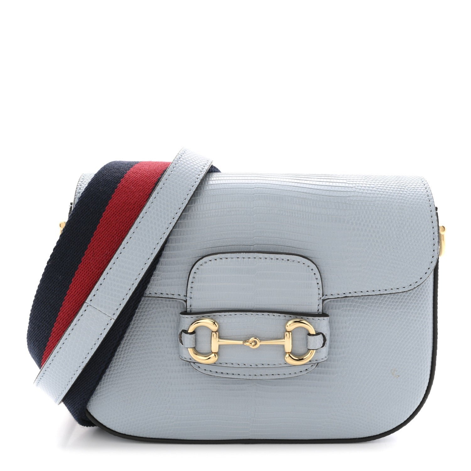 Gucci Lizard Web Mini Horsebit 1955 Shoulder Bag Light Blue