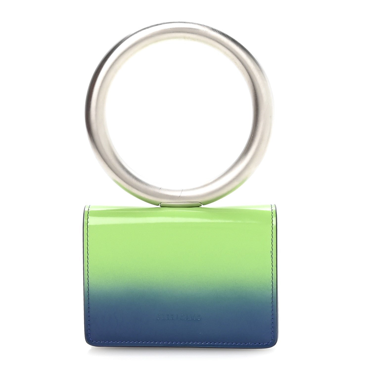 Salvatore Ferragamo Salvatore Ferragamo Smooth Airbrushed Calfskin Micro Pouch Lime Lapis