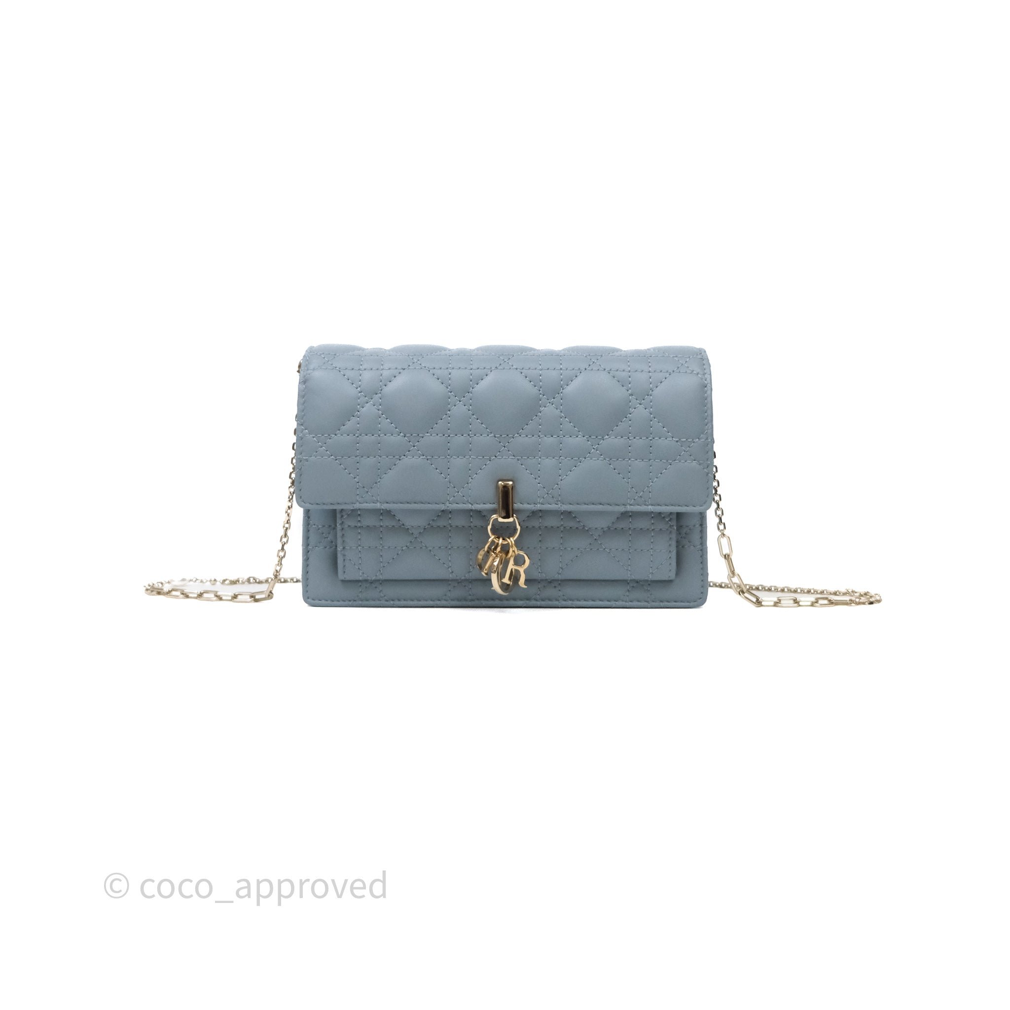 Christian Dior My Dior Daily Pouch with Chain Cloud Blue Cannage Lambskin