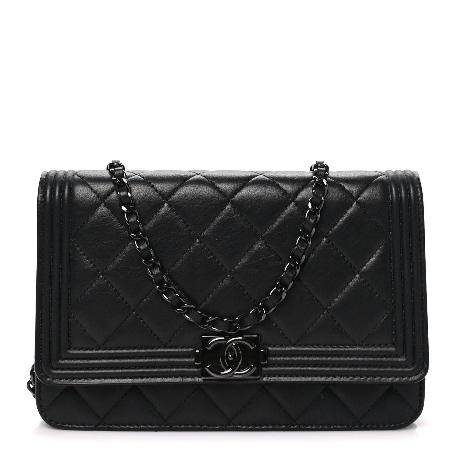 Chanel Lambskin Quilted Boy Wallet On Chain WOC So Black