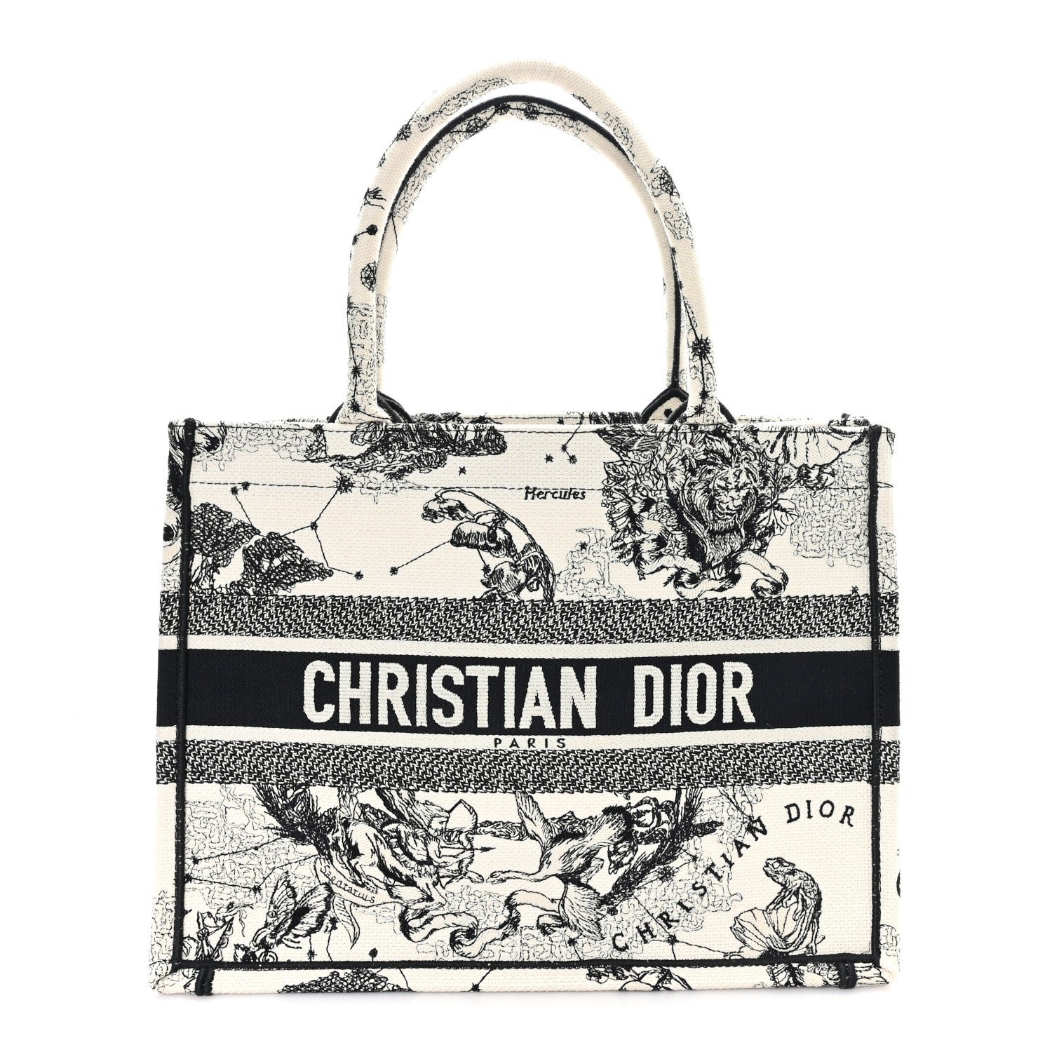 Christian Dior Canvas Zodiac Toile De Jouy Embroidered Medium Book Tote Latte