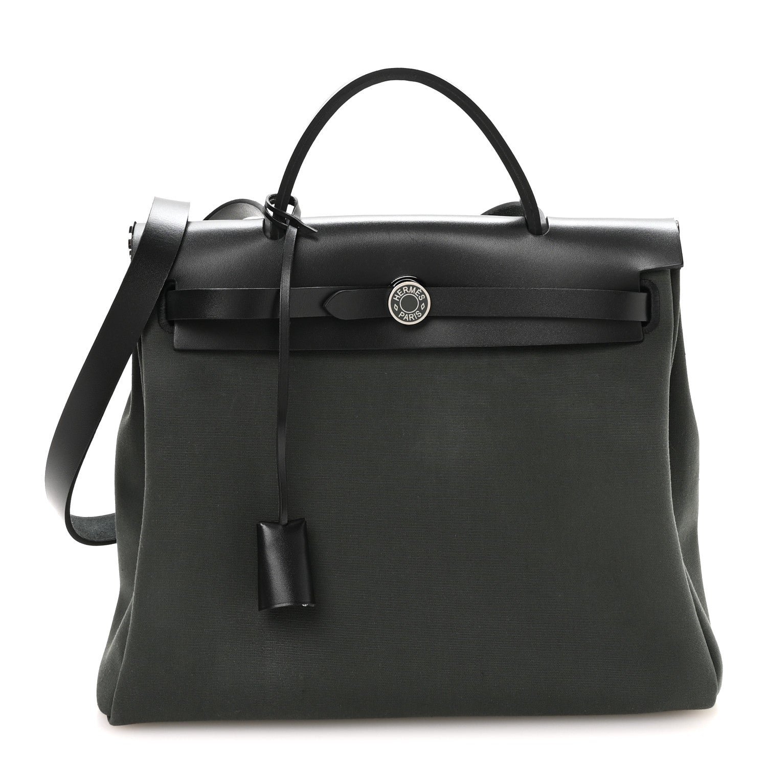 Hermes Toile Militaire Vache Hunter Laque Herbag Zip Retourne PM 31 Vert Mangrove Black