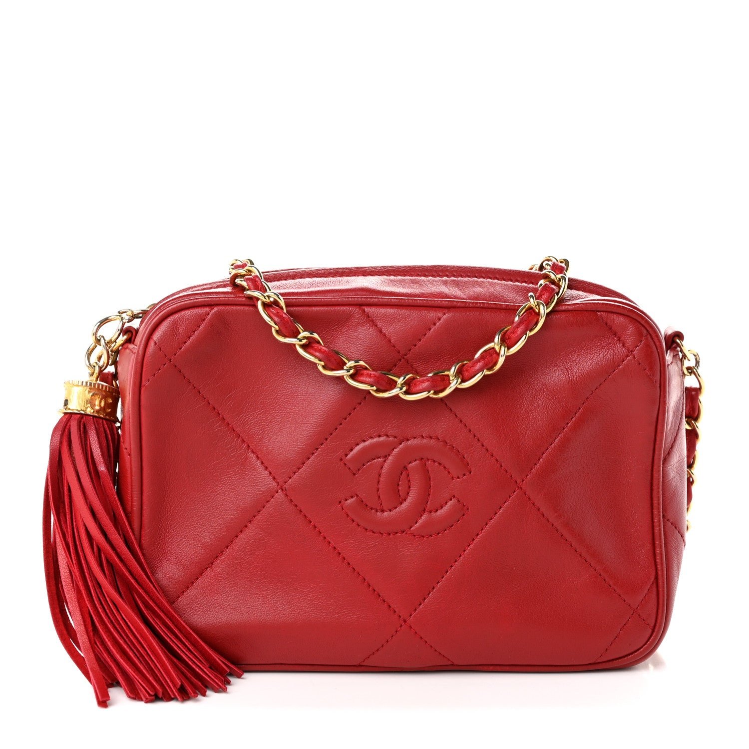 Chanel Lambskin Quilted Tassel Camera Case Red
