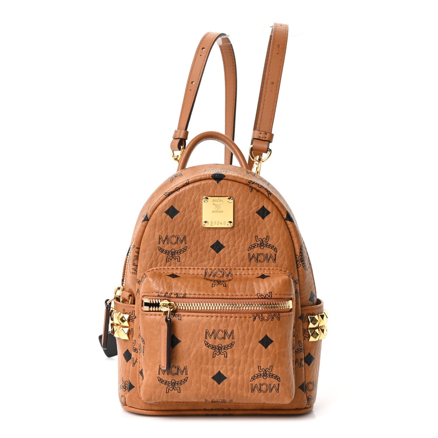 MCM Visetos Side Stud X-Mini Stark Backpack Cognac