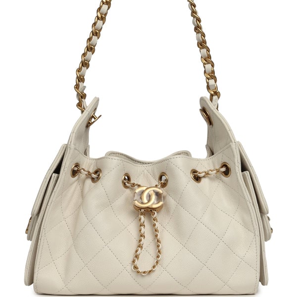Chanel Mini 25 Hobo Bag White Caviar Antique Gold Hardware