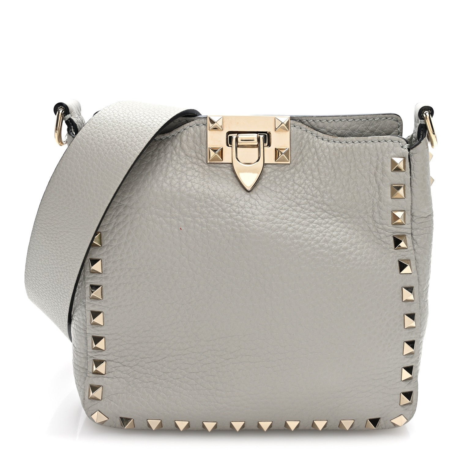 Valentino Garavani Pebbled Calfskin Mini Rockstud Flip-Lock Messenger Bag Pastel Grey