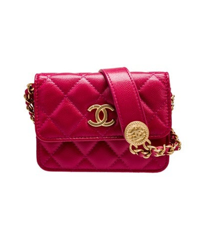 Chanel Quilted Caviar Twist Your Buttons Clutch With Chain