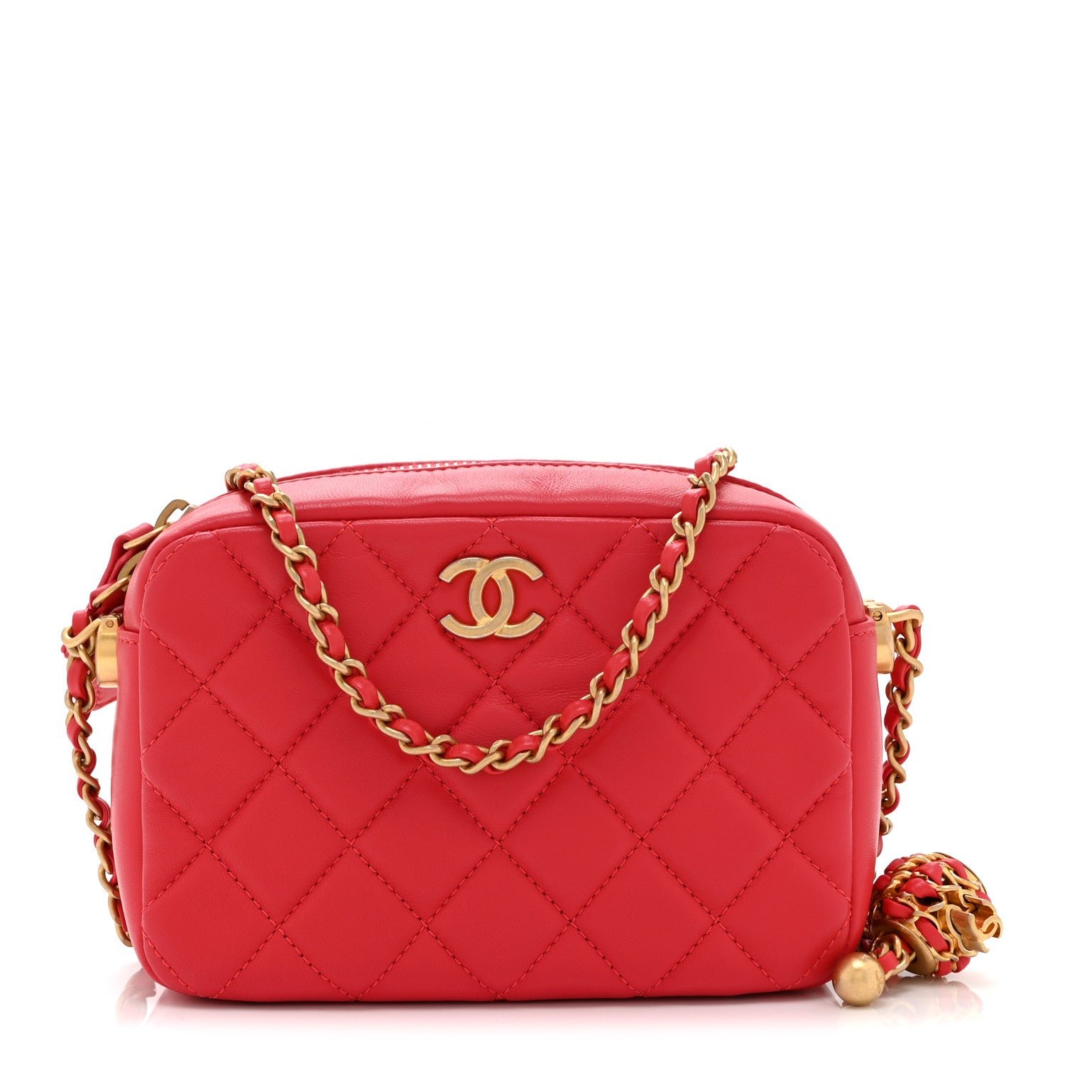 Chanel Lambskin Quilted CC Pearl Crush Camera Case Red