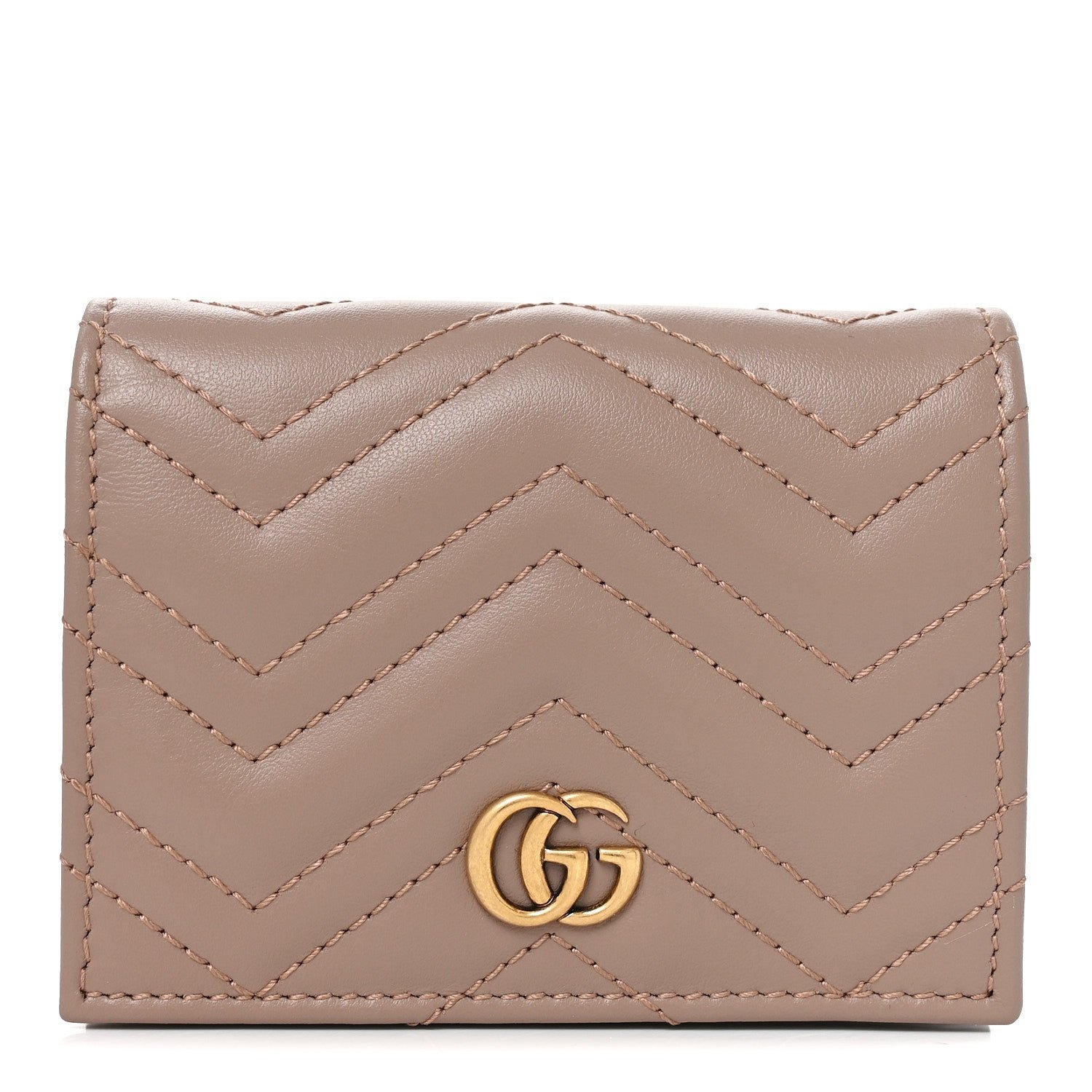 Gucci Calfskin Matelasse GG Marmont Card Case Wallet Porcelain Rose