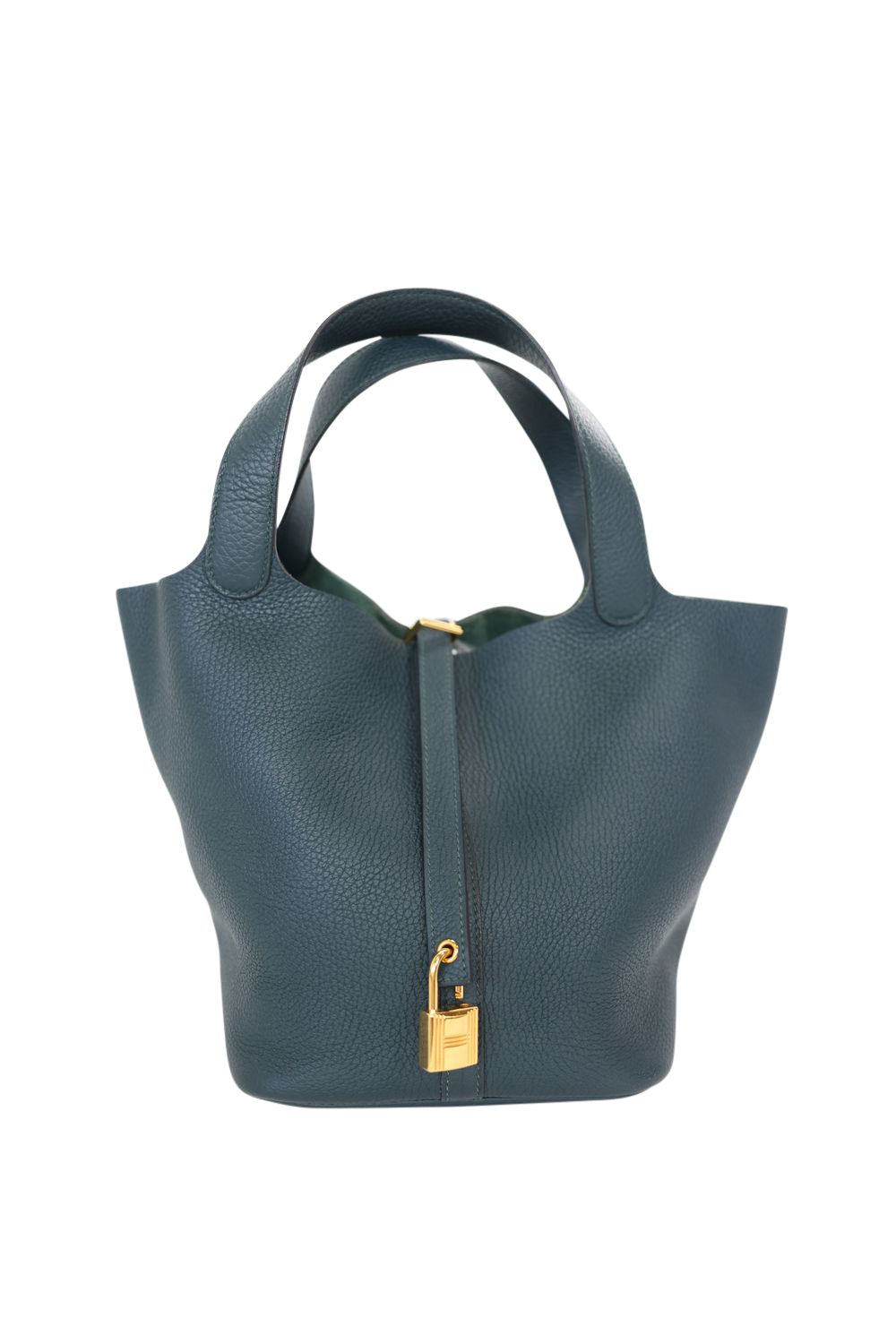 Hermes Hermes Picotin Lock 22, Green Vert Cypress Clemence with Gold Hardware, Z Stamp, Preowned in Box WA001
