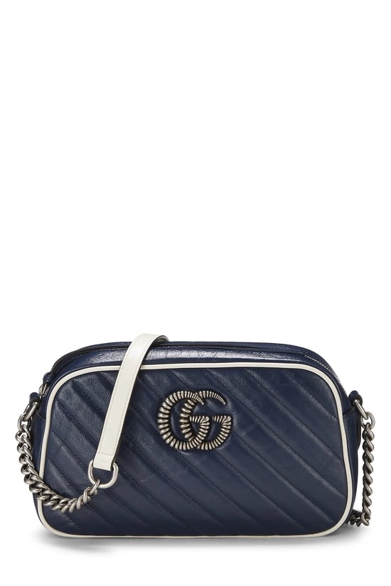 Navy Leather Torchon GG Marmont Crossbody Bag Small
