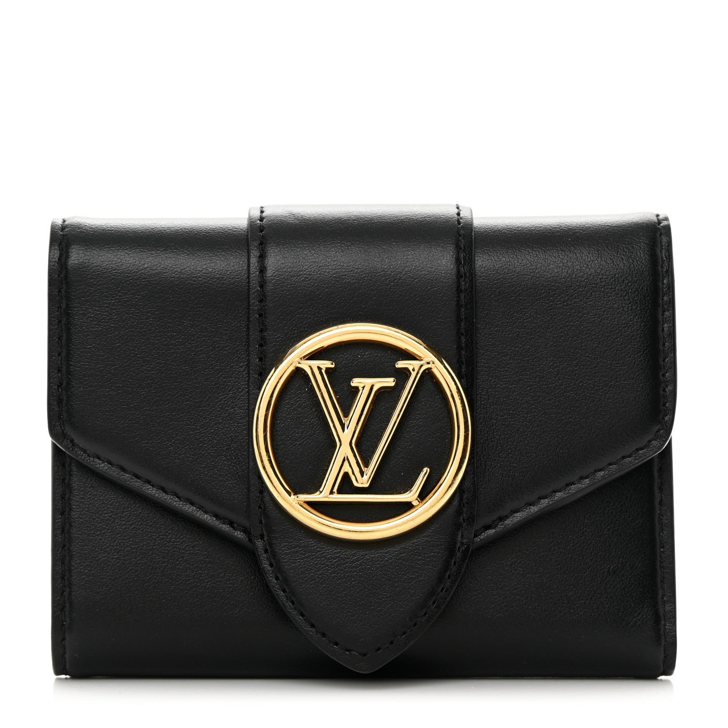 Louis Vuitton Smooth Calfskin LV Pont 9 Compact Wallet Black