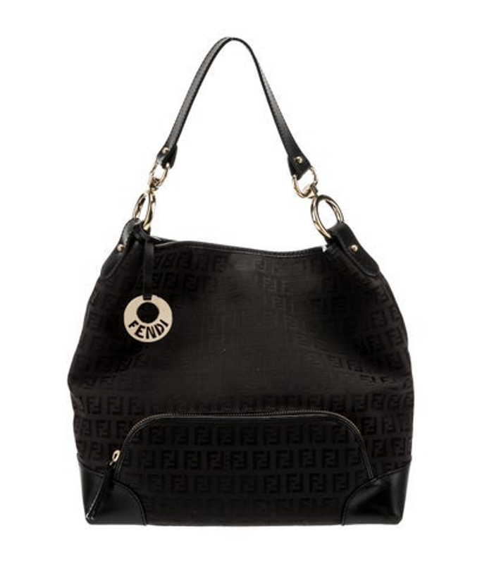 Fendi Leather Trimmed Zucchino Hobo