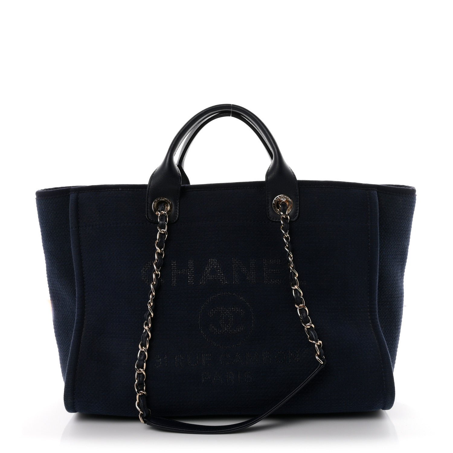 Chanel Mixed Fibers Calfskin Medium Deauville Tote Navy Blue