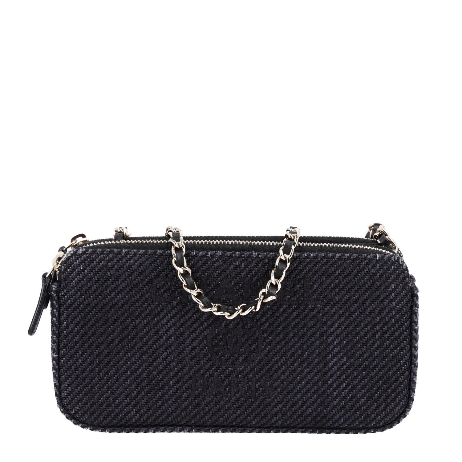 Chanel Lurex Straw Small Deauville Clutch With Chain Black