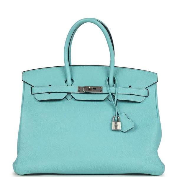 Hermes Pre-owned Hermes Birkin 35 Bleu Atoll Togo Palladium Hardware